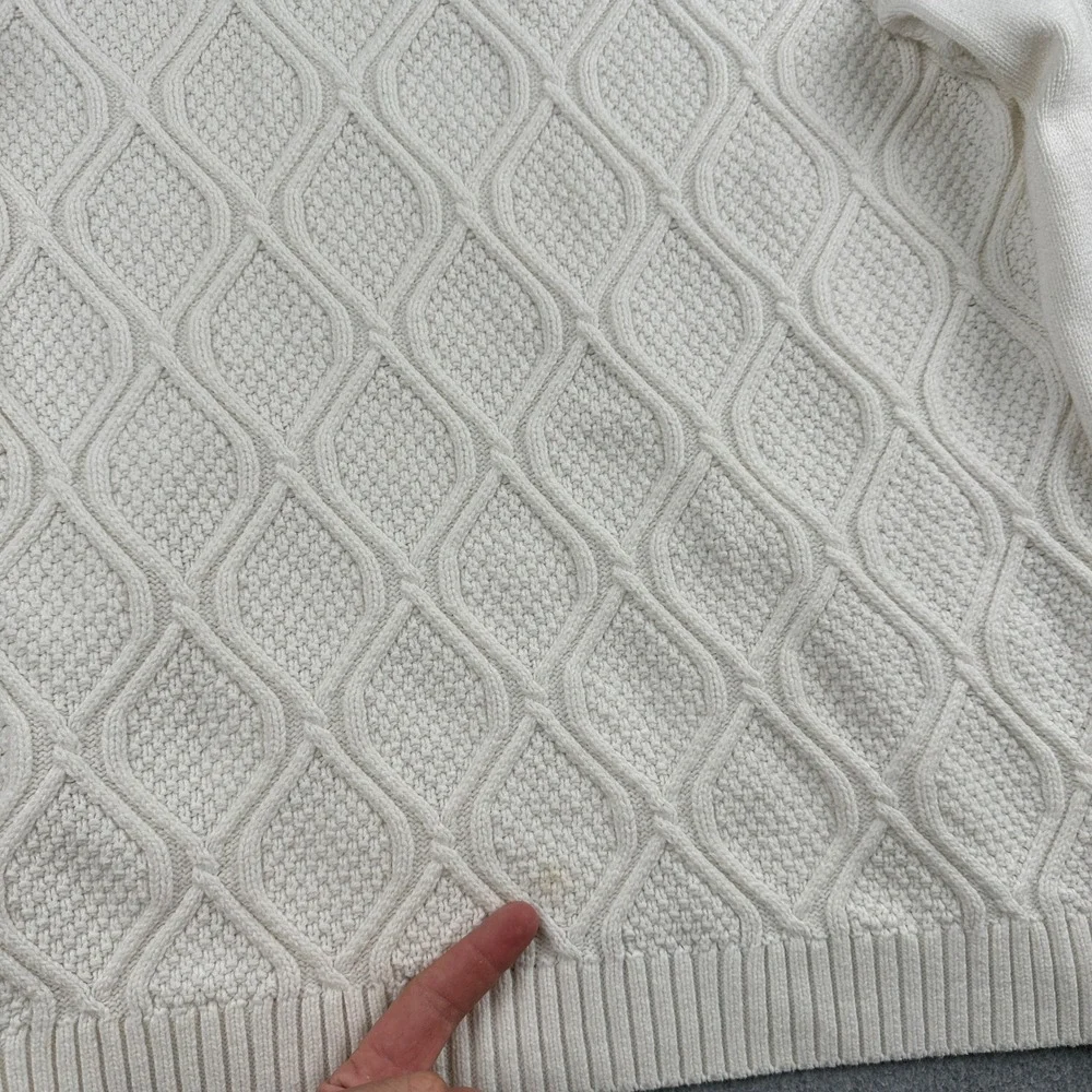 Karen Scott Sweater Womens L White Cable Knit Button Shoulder Long Sleeve